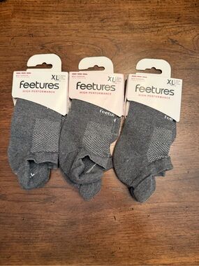 Feetures High Performance Men's No-Show Socks - Gray (XL) - 3 Pack